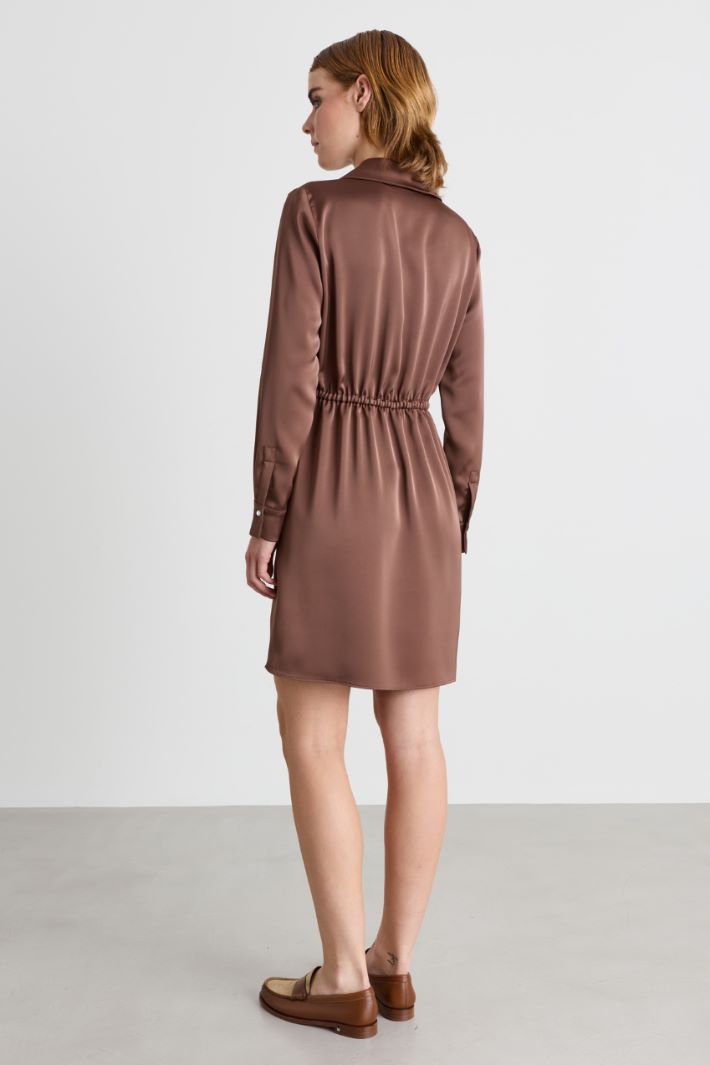 Satin crossover shirt dress - BROWN - Intrend - 4