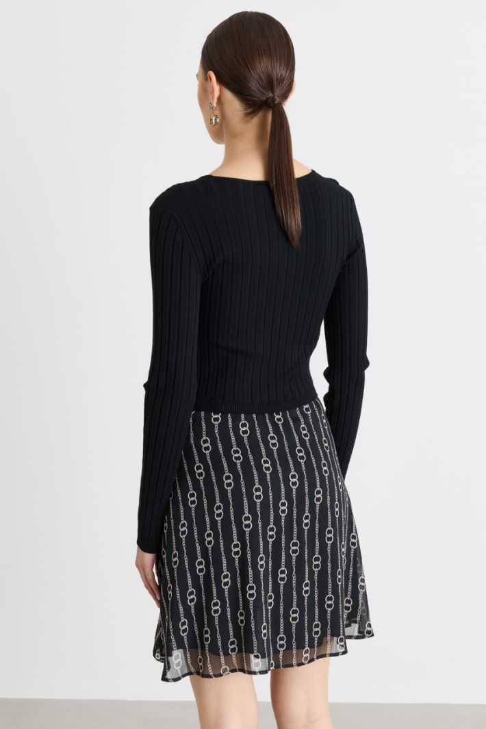 Knit and crépon dress - BLACK - Intrend - 4