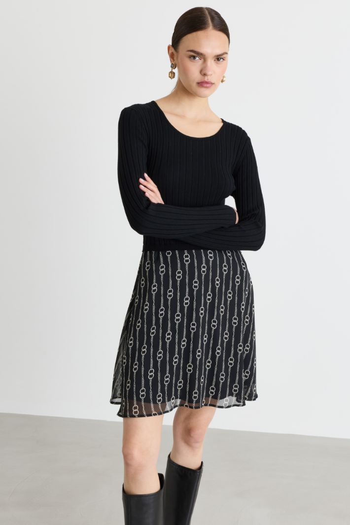 Knit and crépon dress - BLACK - Intrend - 2