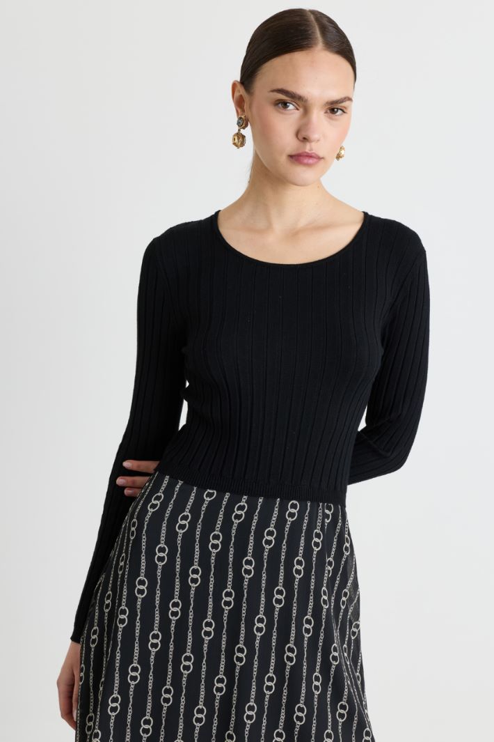 Knit and crépon dress - BLACK - Intrend - 3