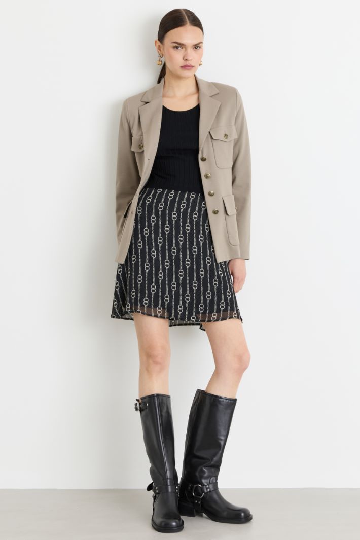 Knit and crépon dress - BLACK - Intrend