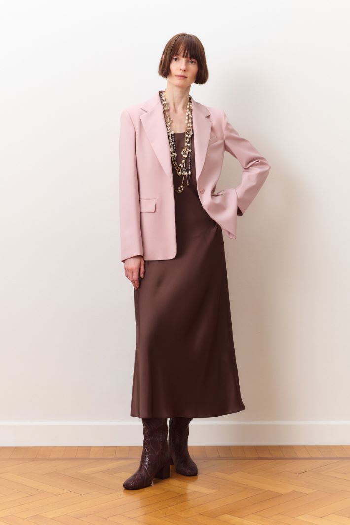 Long satin slip dress - BROWN - Intrend - 5