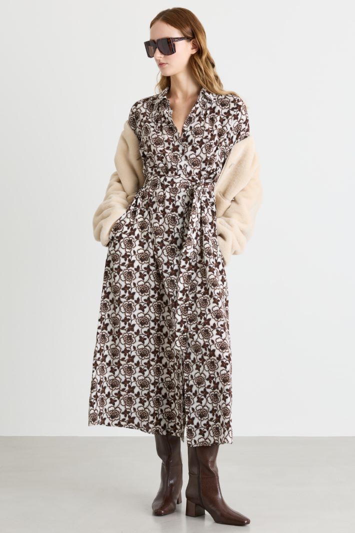 Printed shirt dress - BROWN - Intrend