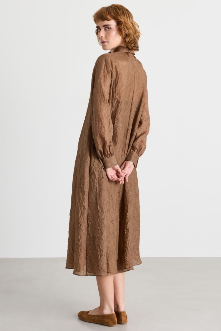 Crinkled Canvas Shirt Dress - BROWN - Intrend - 4