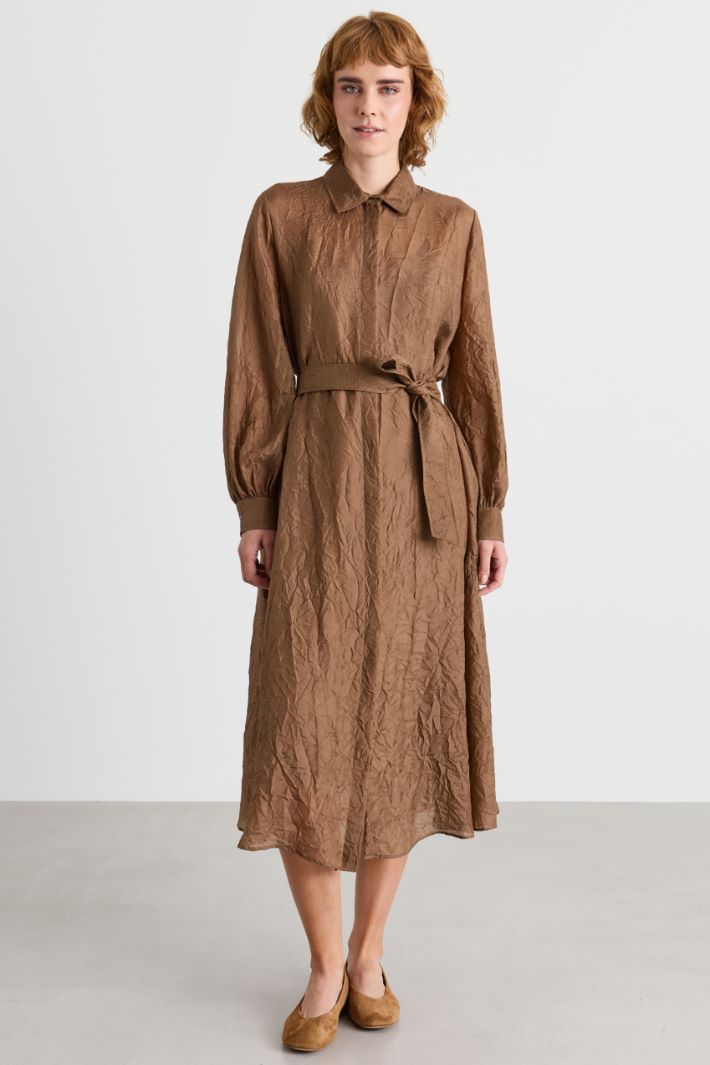 Crinkled Canvas Shirt Dress - BROWN - Intrend - 2
