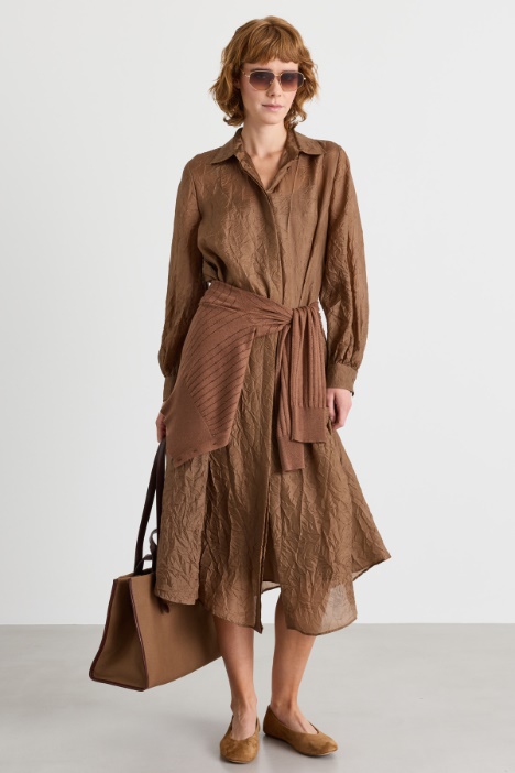 Crinkled Canvas Shirt Dress - Intrend