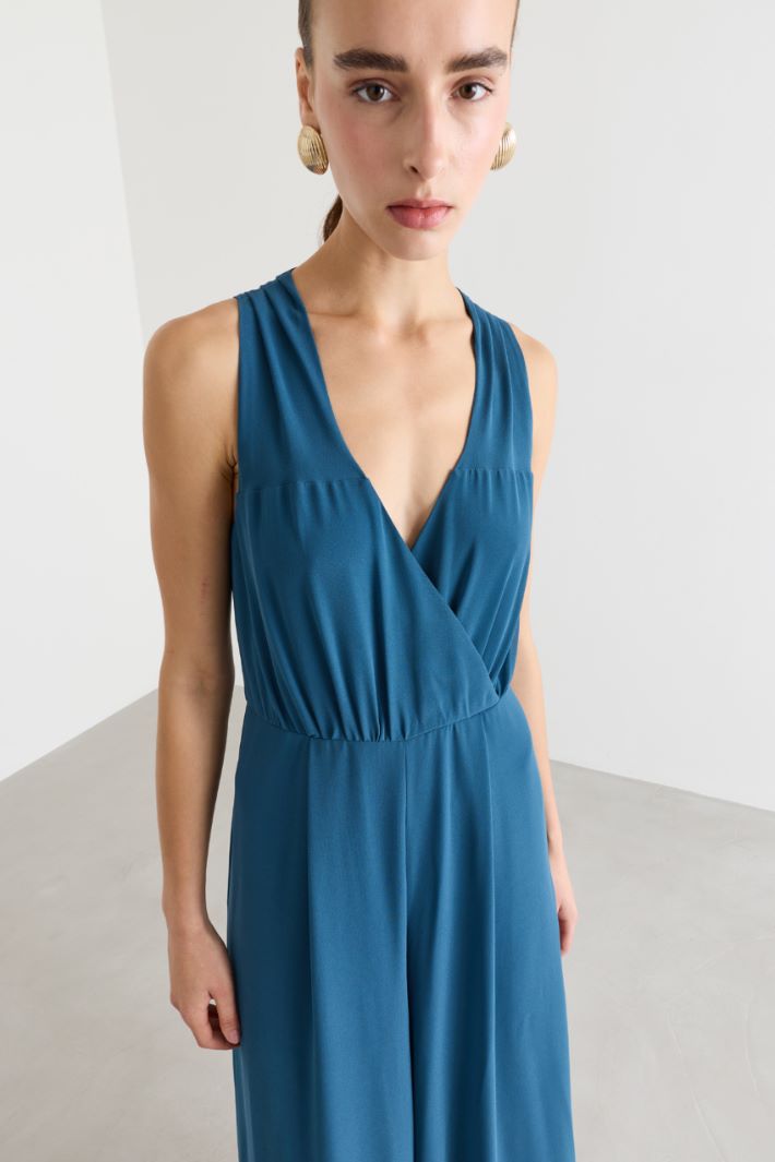 Crossover Georgette Jumpsuit - BLUE - Intrend - 3