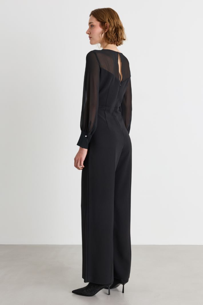 Cady jumpsuit with georgette yoke - BLACK - Intrend - 4