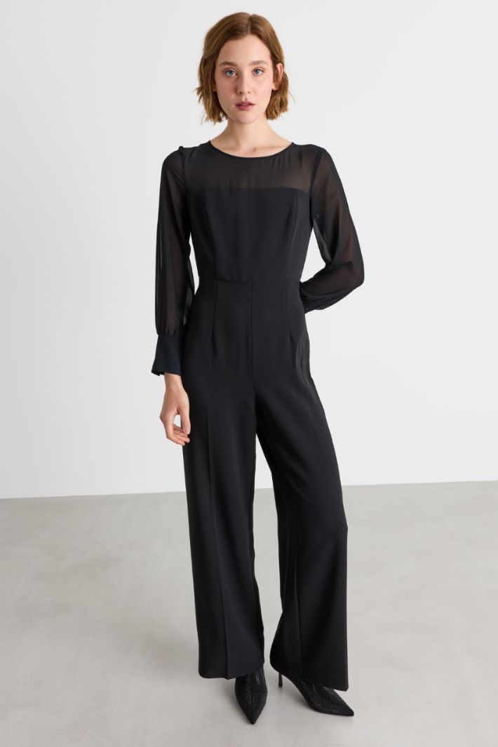 Cady jumpsuit with georgette yoke - BLACK - Intrend - 2