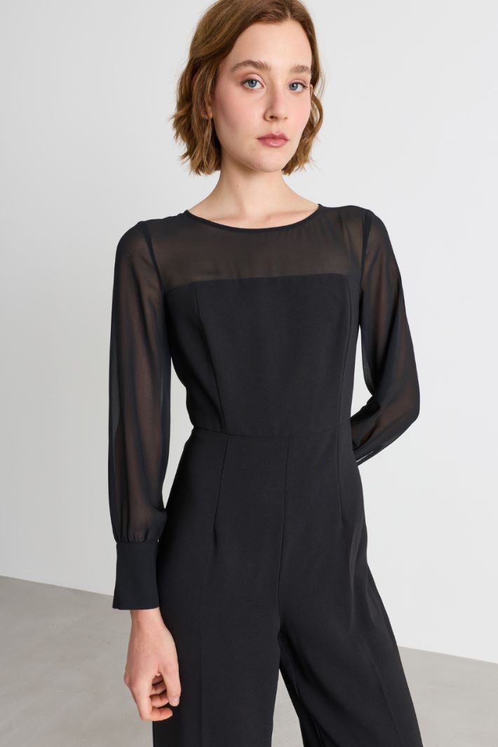 Cady jumpsuit with georgette yoke - BLACK - Intrend - 3