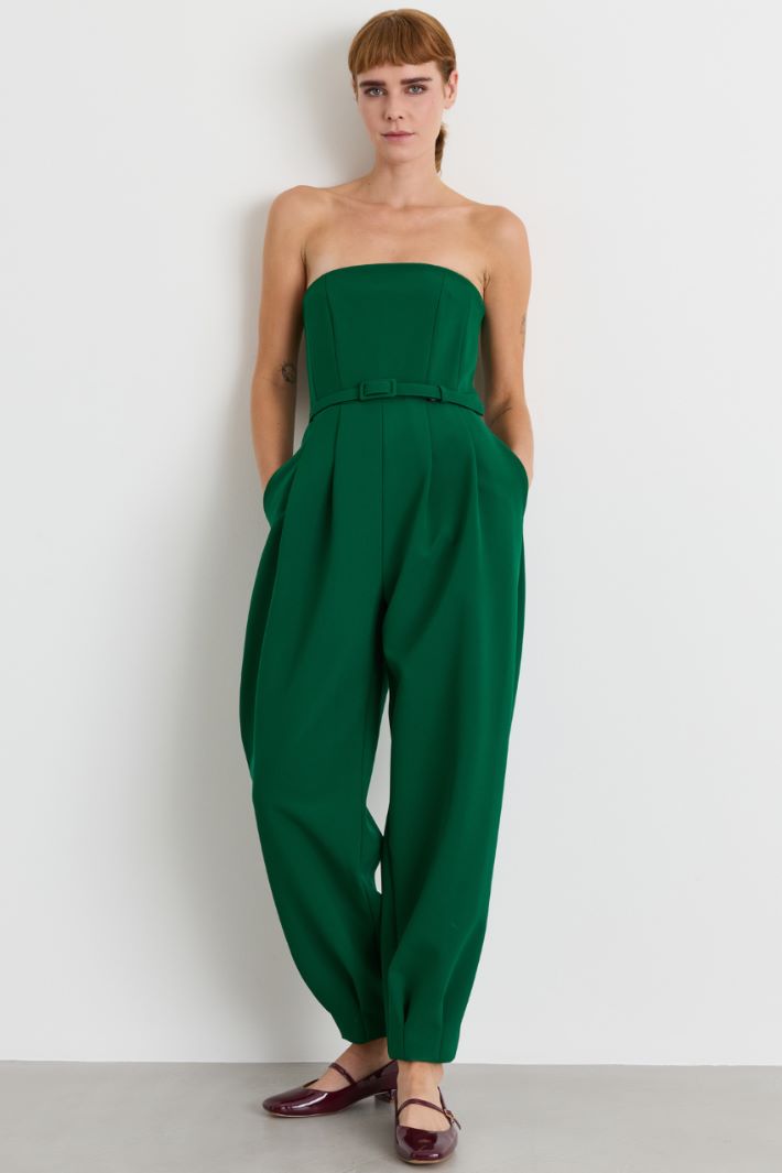 Bonded Sablé Jumpsuit - GREEN - Intrend - 2