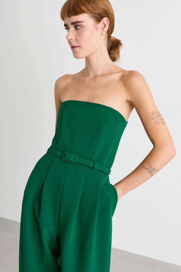 Bonded Sablé Jumpsuit - GREEN - Intrend - 3