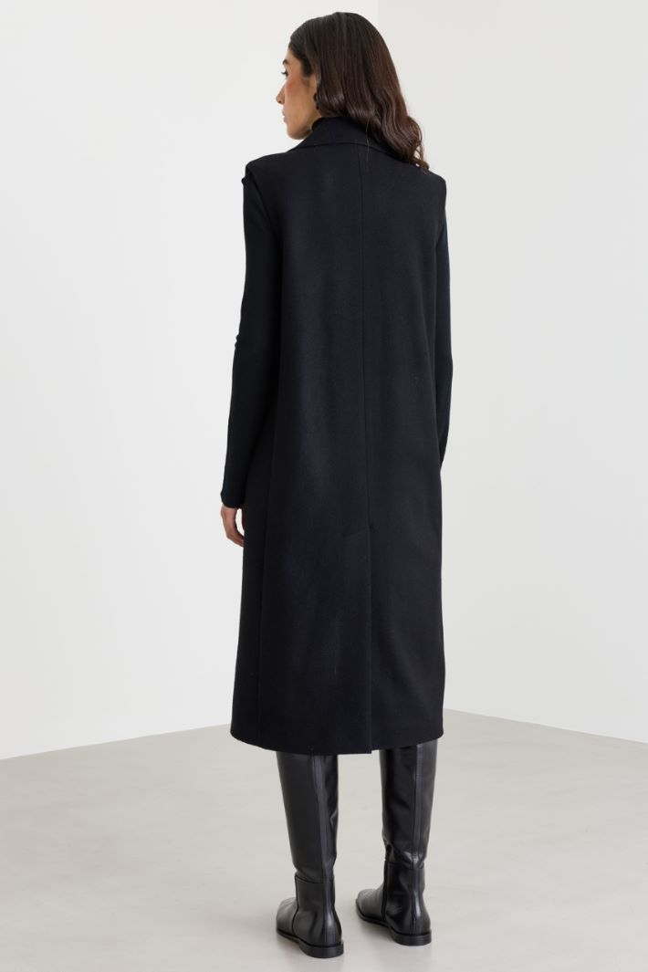 Wool-Blend Sleeveless Coat - BLACK - Intrend - 4