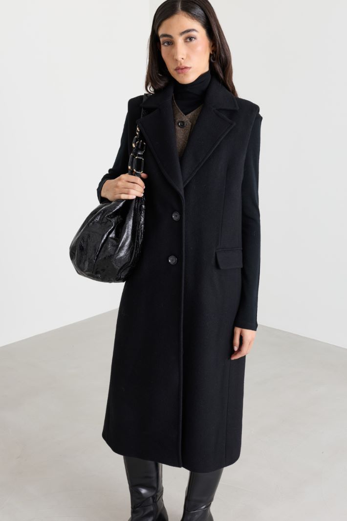 Wool-Blend Sleeveless Coat - BLACK - Intrend - 2