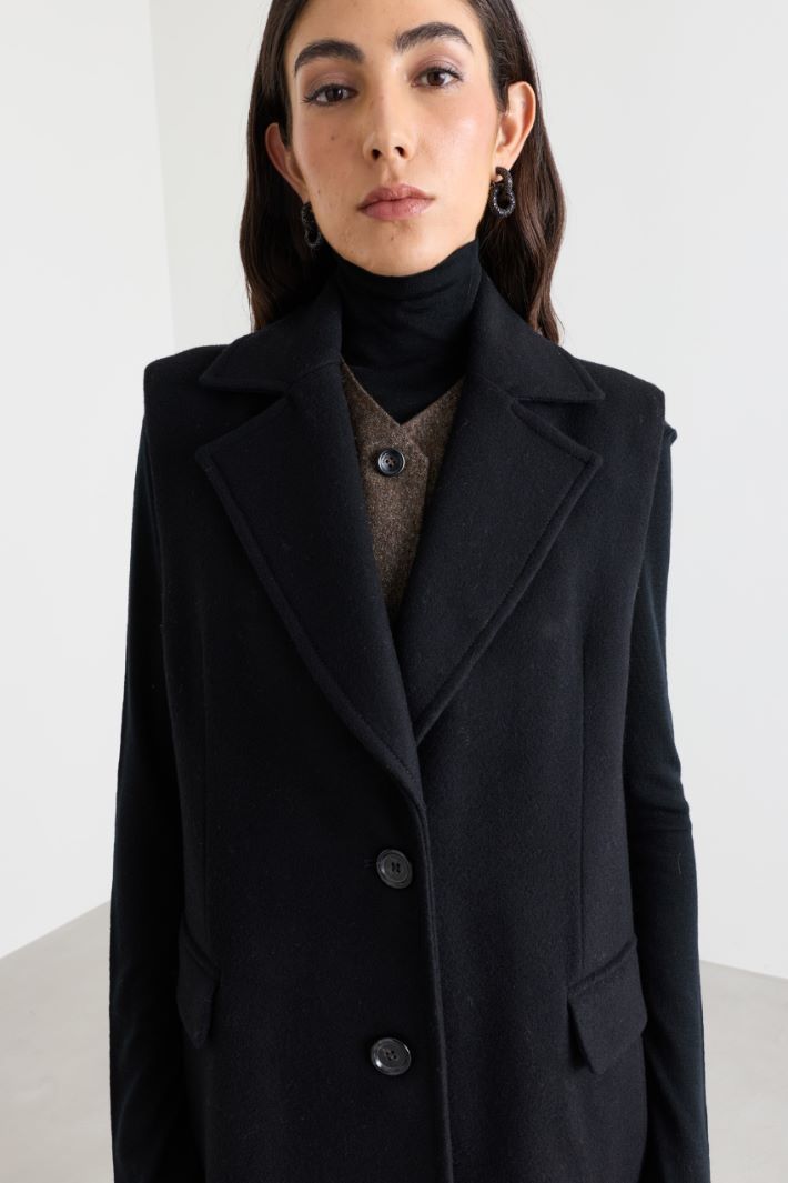 Wool-Blend Sleeveless Coat - BLACK - Intrend - 3