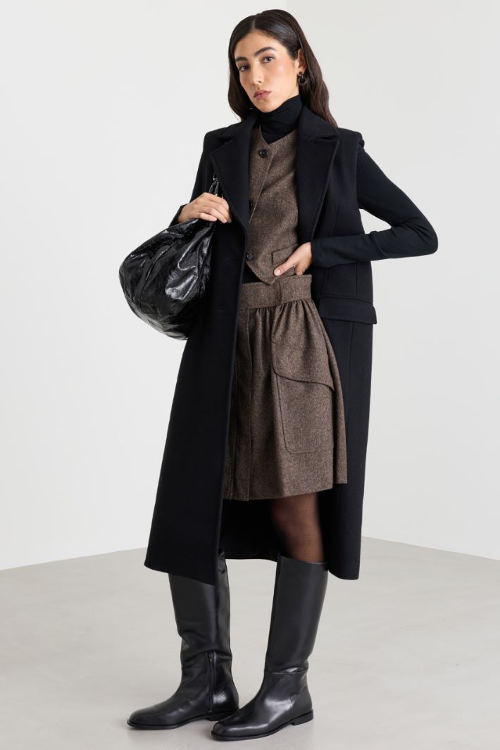 Wool-Blend Sleeveless Coat - BLACK - Intrend