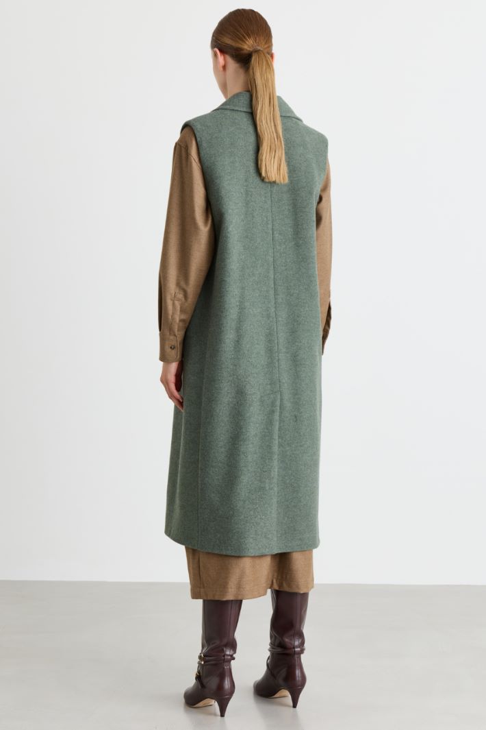 Wool-Blend Sleeveless Coat - GREEN - Intrend - 4