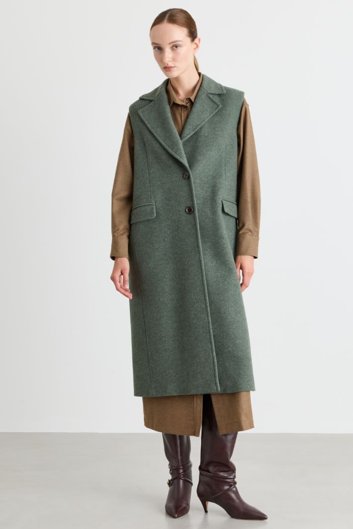 Wool-Blend Sleeveless Coat - GREEN - Intrend - 2