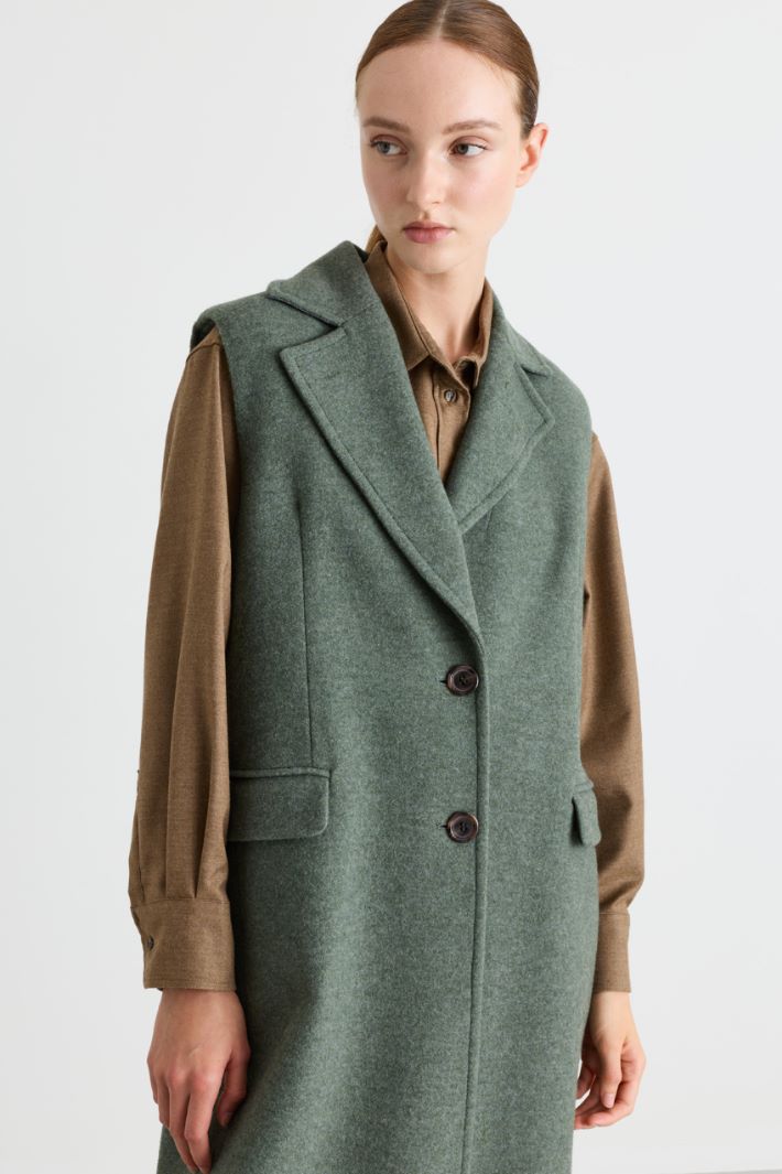 Wool-Blend Sleeveless Coat - GREEN - Intrend - 3