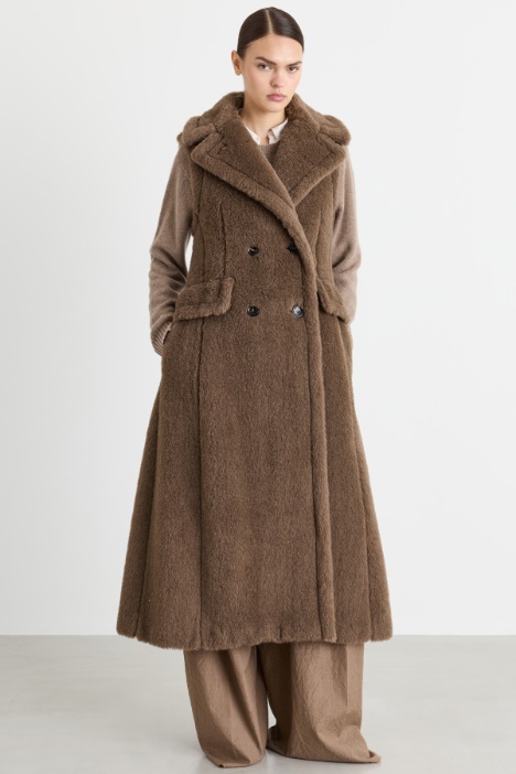 Cappotto smanicato doppiopetto in alpaca e lana