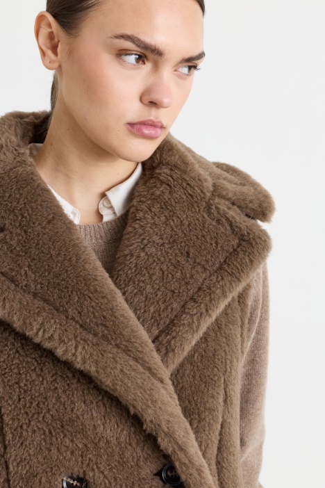 Cappotto smanicato doppiopetto in alpaca e lana