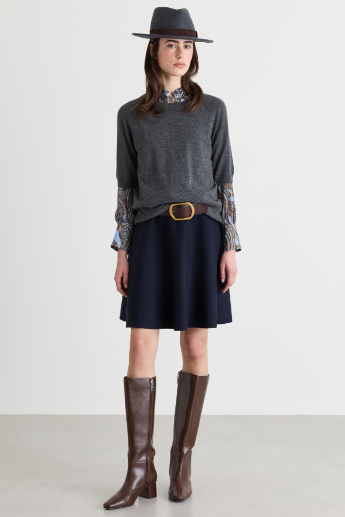 Flared knitted mini skirt - BLUE - Intrend