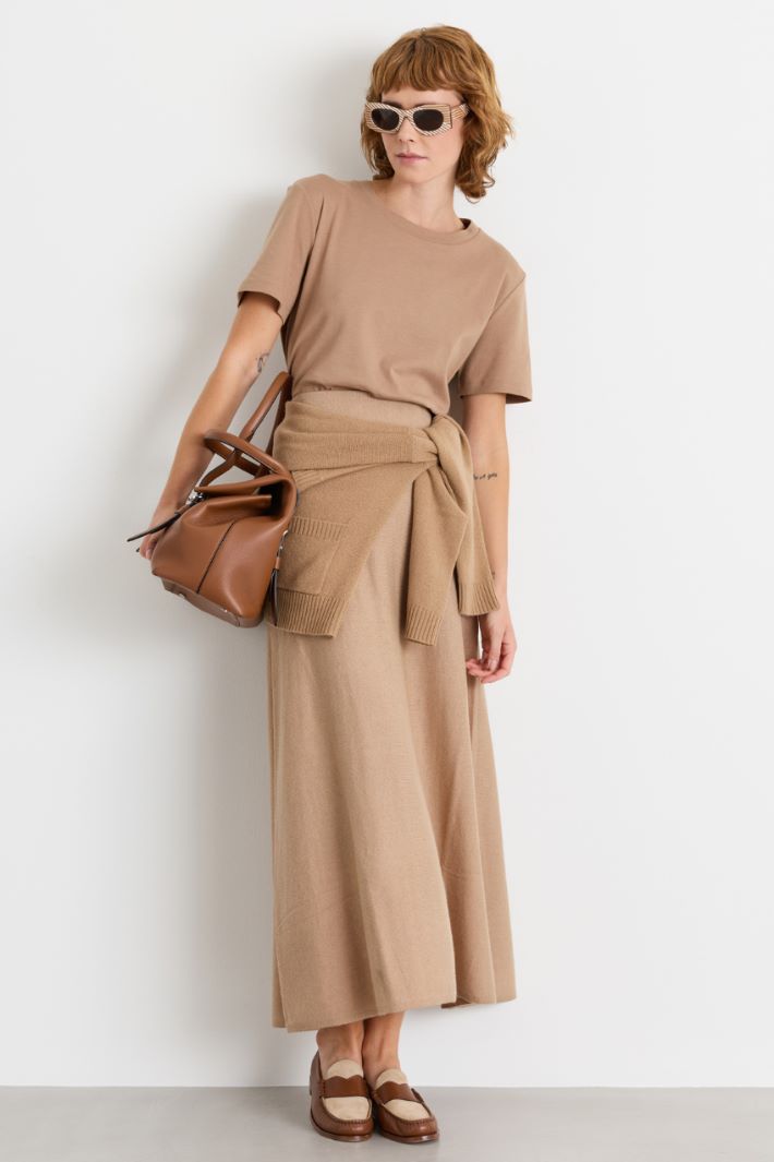 Knitted A-line skirt - CAMEL - Intrend