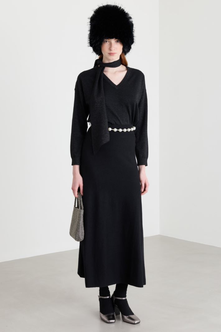 Knitted A-line skirt - BLACK - Intrend