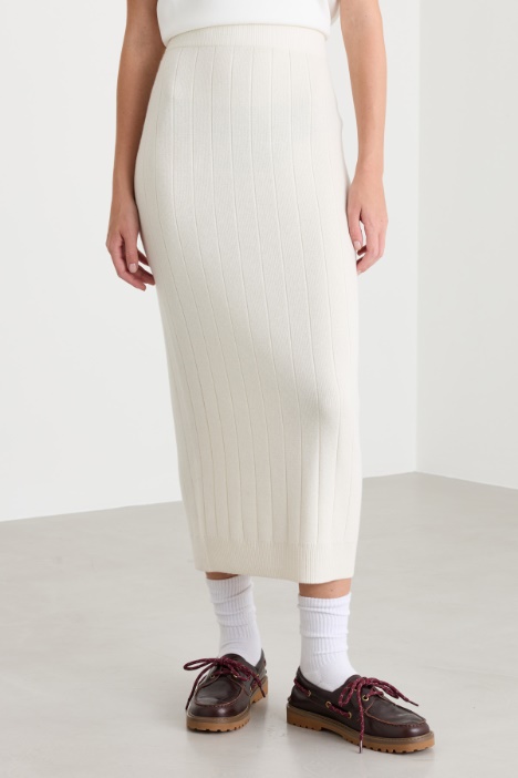 Gonna longuette in maglia di puro cashmere