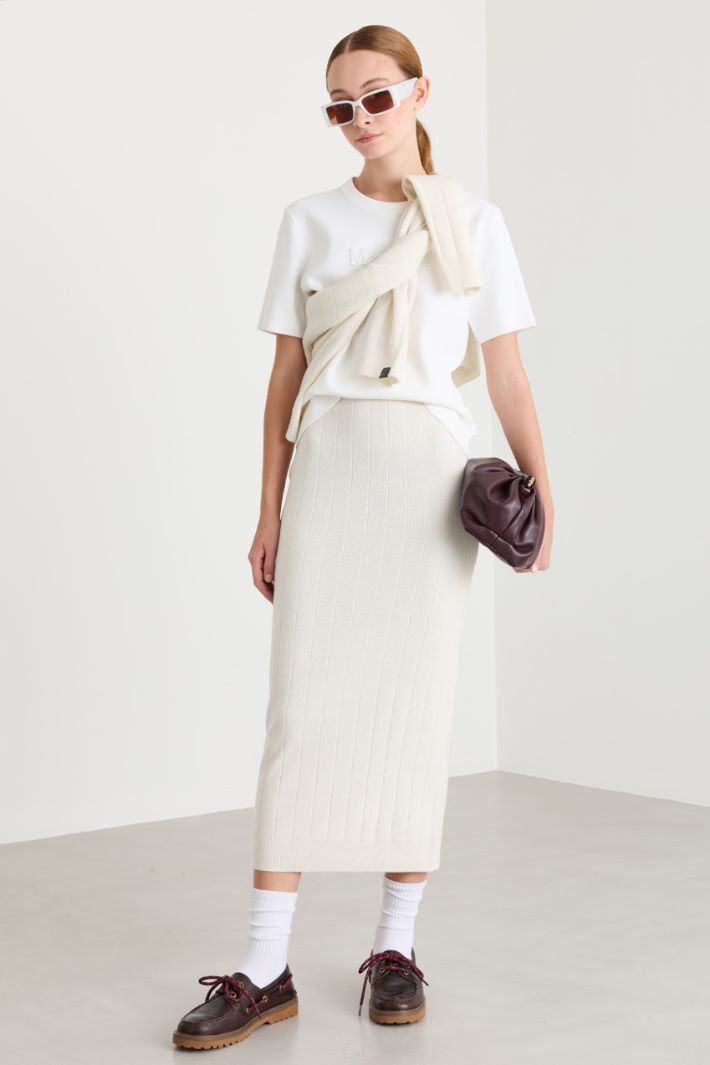 Knit midi skirt - WHITE - Intrend