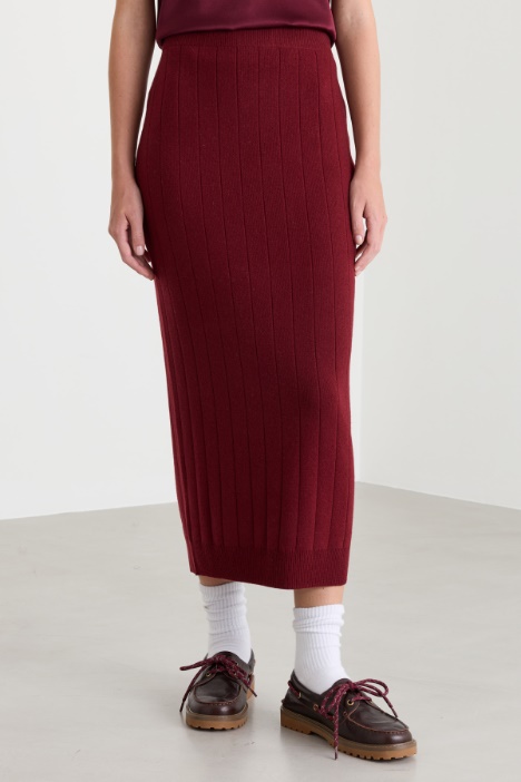 Gonna longuette in maglia di puro cashmere