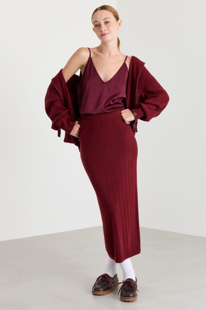 Knit midi skirt - BORDEAUX - Intrend