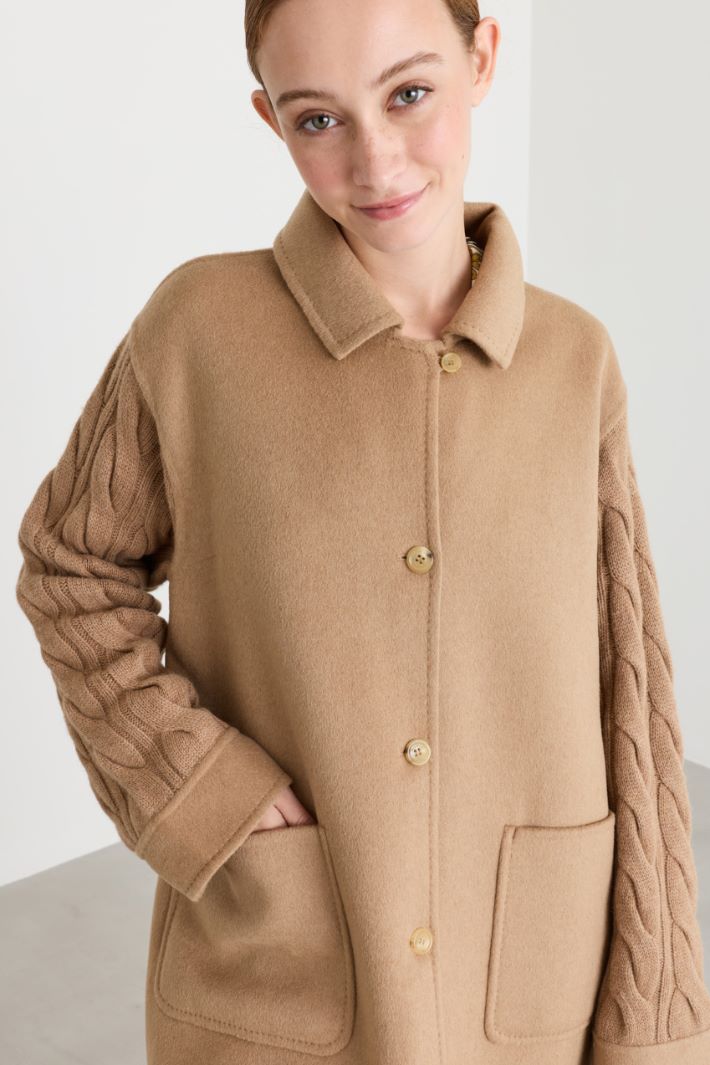 Chunky-knit coat - CAMEL - Intrend - 3