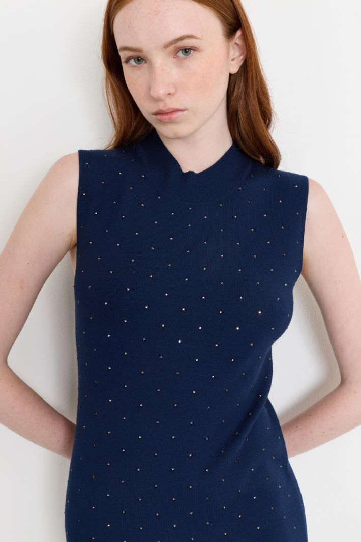 Micro-studded knit dress - BLUE - Intrend - 3