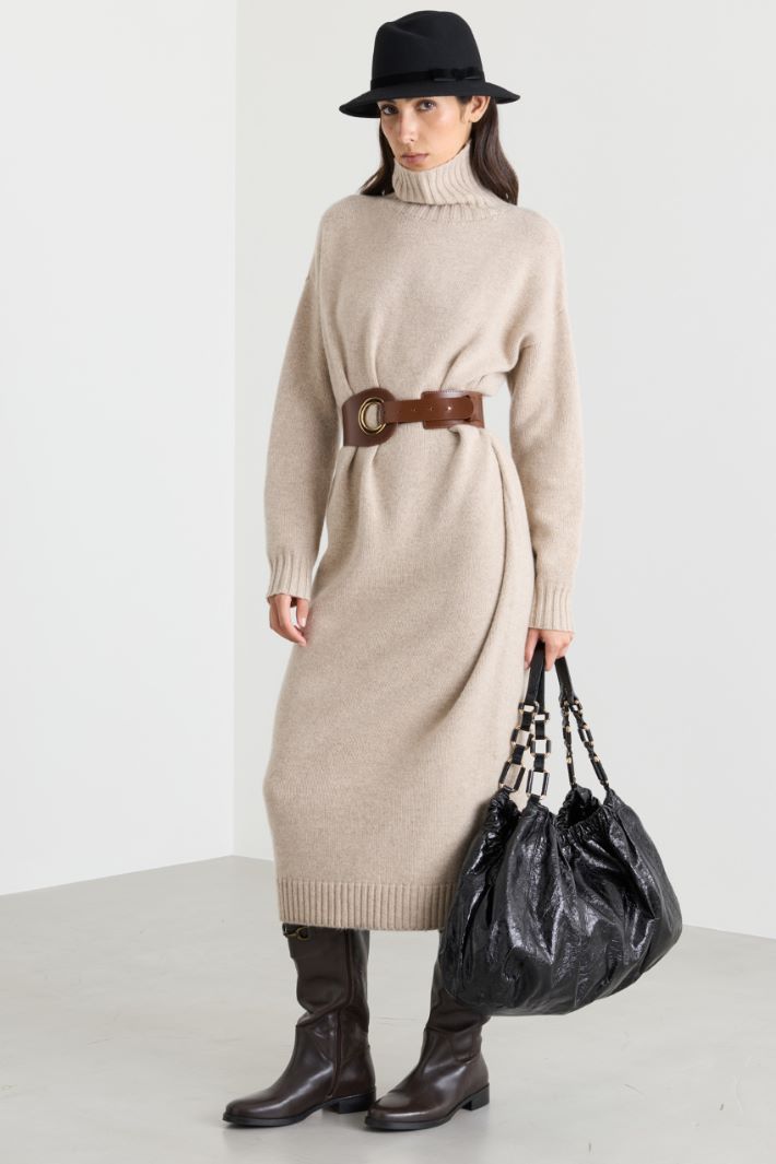 Robe longue à col roulé - BEIGE - Intrend