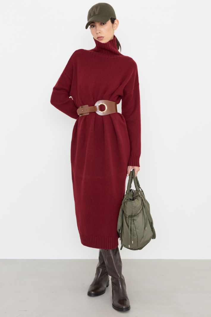 Long cashmere roll-neck dress - BORDEAUX - Intrend