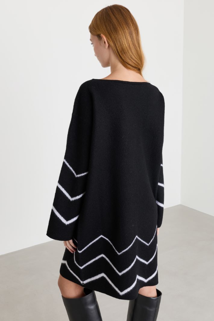 Jacquard intarsia knit dress - BLACK - Intrend - 4