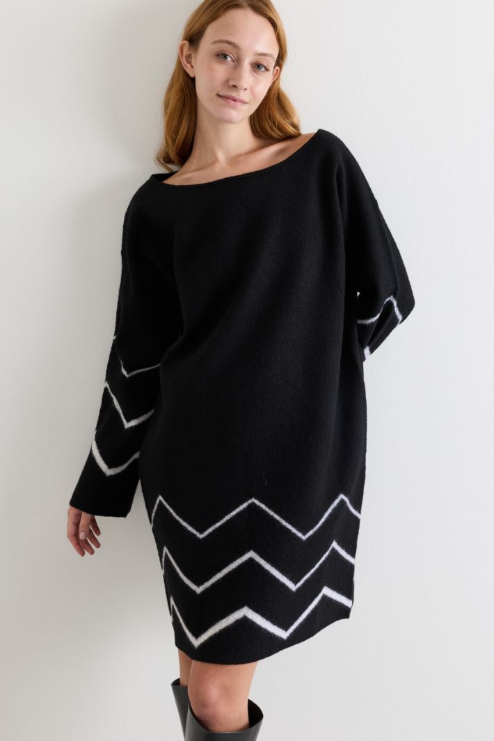 Jacquard intarsia knit dress - BLACK - Intrend - 2
