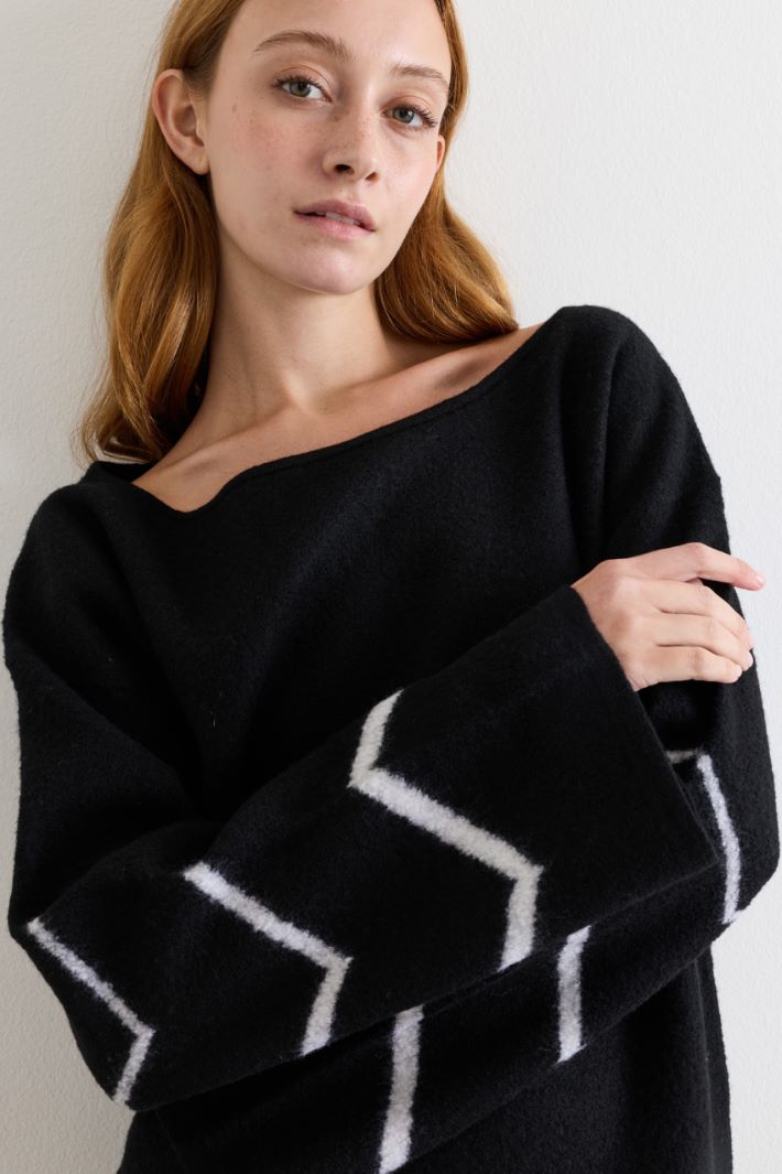 Jacquard intarsia knit dress - BLACK - Intrend - 3