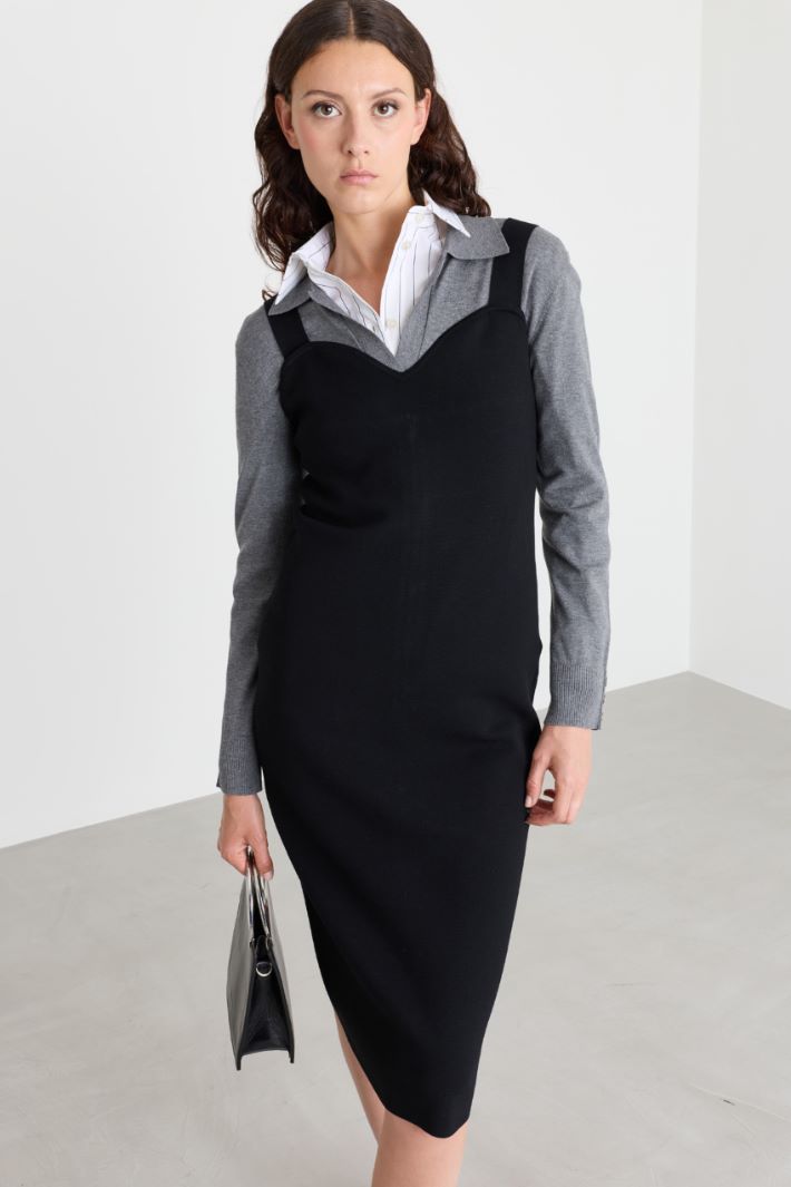 Abito tubino aderente in maglia - NERO - Intrend - 2