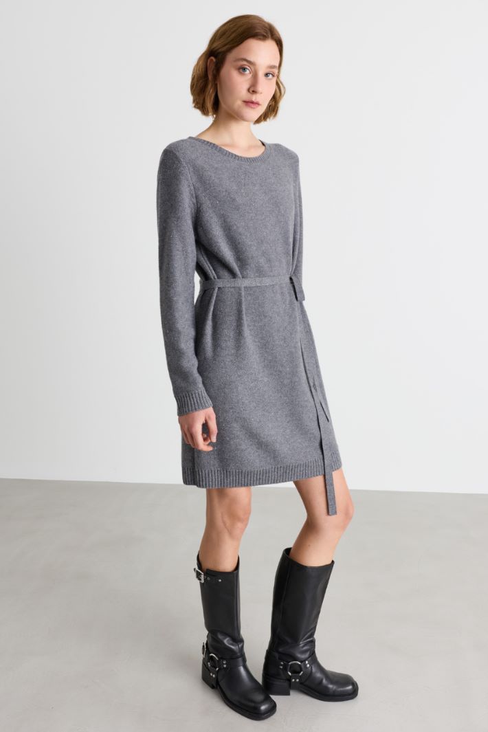 Abito in maglia con paillettes - GRIGIO - Intrend - 2