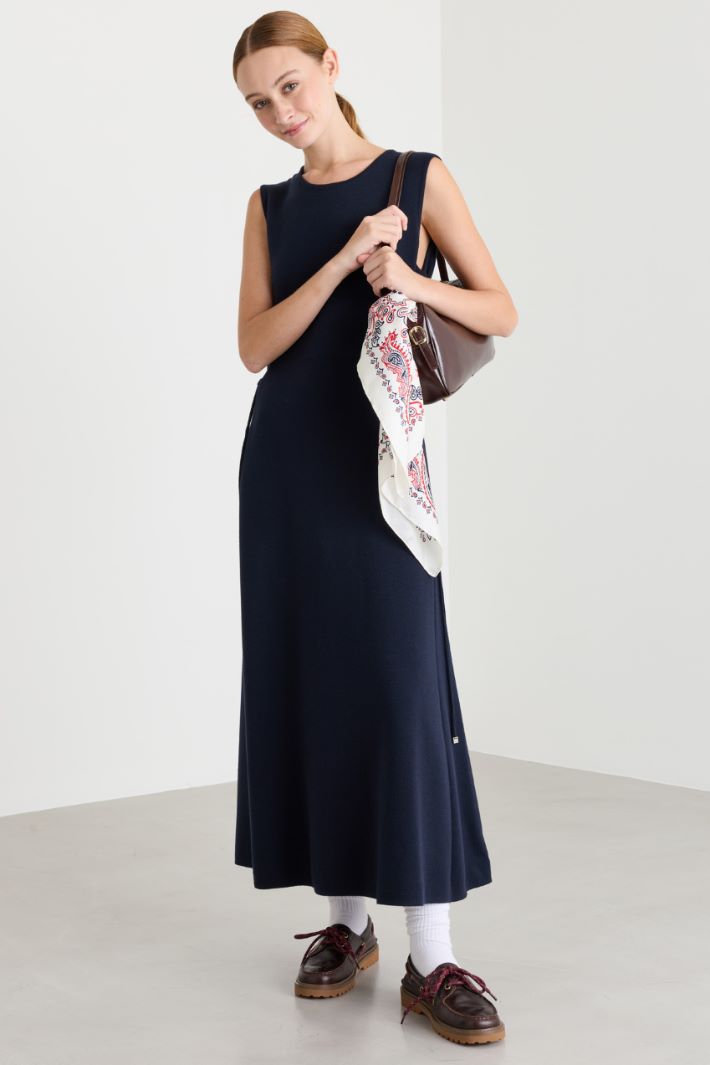 Long sleeveless dress with drawstring - BLUE - Intrend