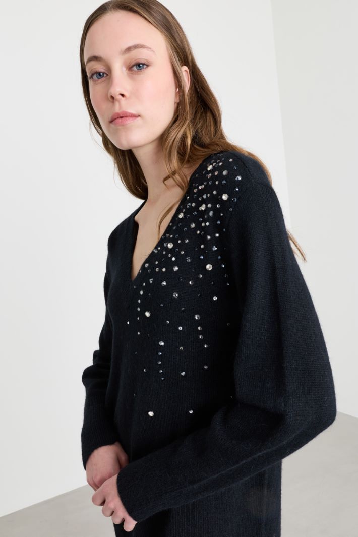 Knitted dress with rhinestone detail - BLACK - Intrend - 3