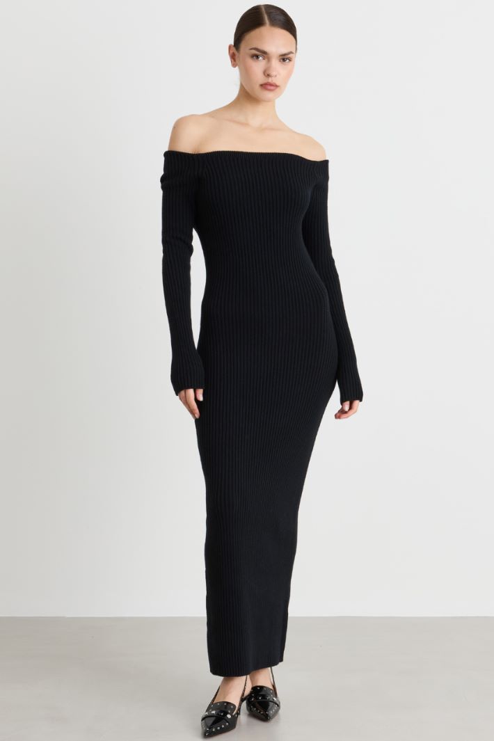 Off-the-shoulder sheath dress - BLACK - Intrend - 2