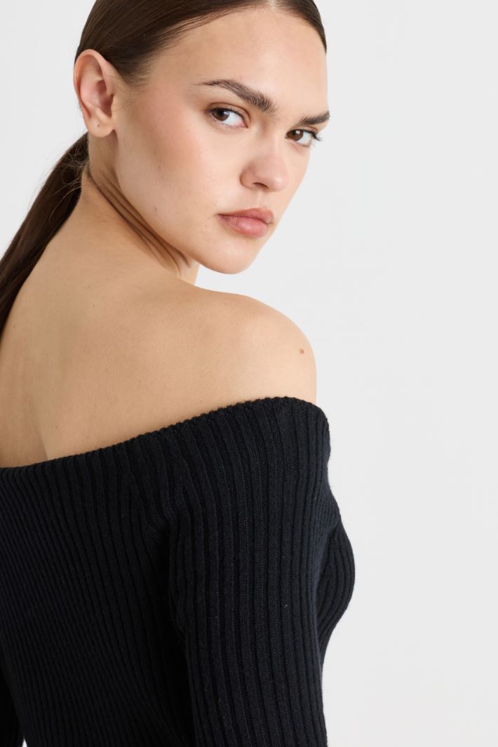 Off-the-shoulder sheath dress - BLACK - Intrend - 3