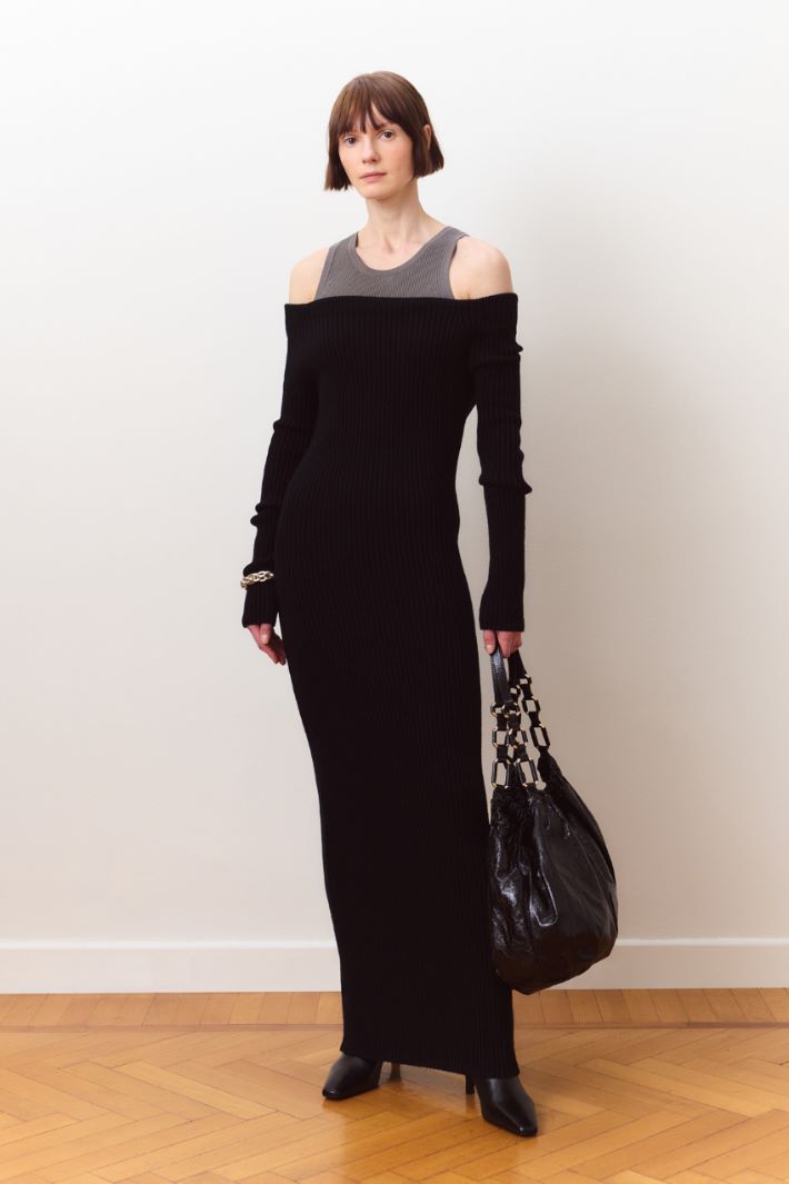 Off-the-shoulder sheath dress - BLACK - Intrend - 5