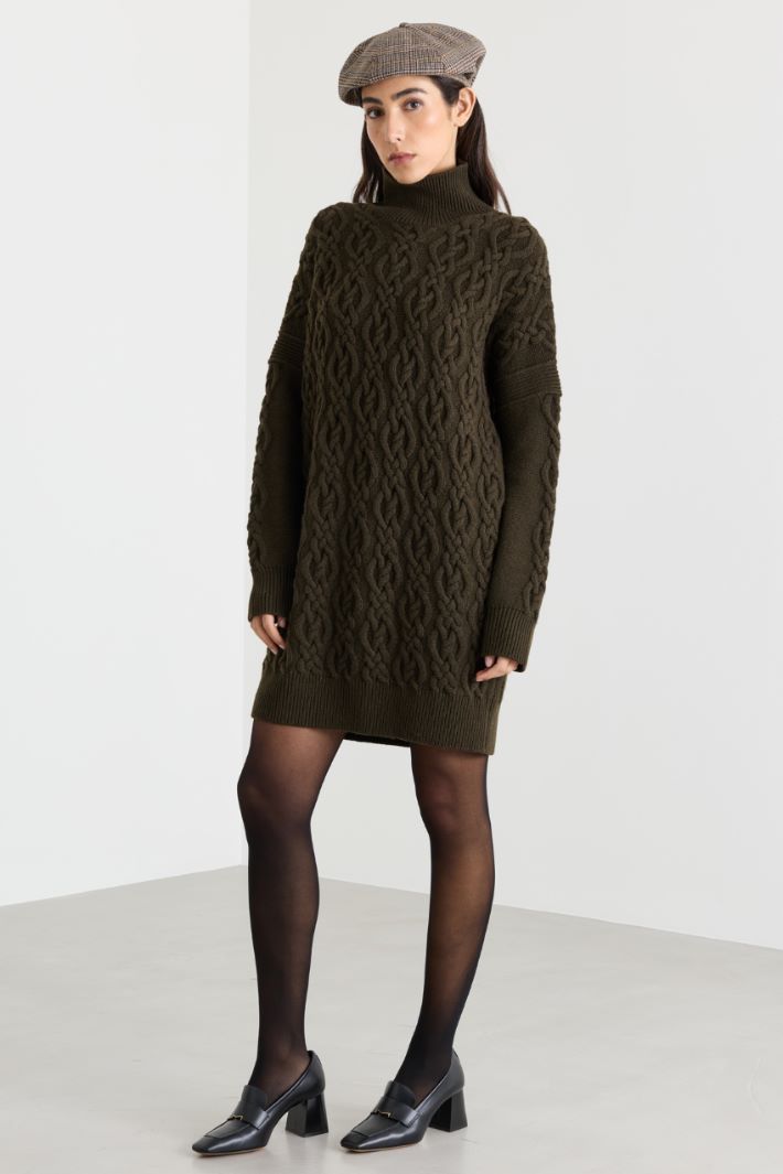 Cable-knit dress - GREEN - Intrend