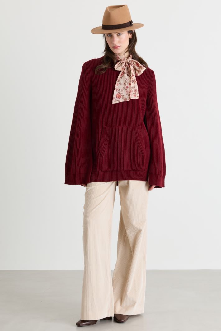 Knitted Cape Dress - BORDEAUX - Intrend