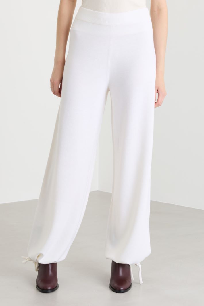 Pantalón de punto con cordón ajustable en el bajo - BLANCO - Intrend - 2