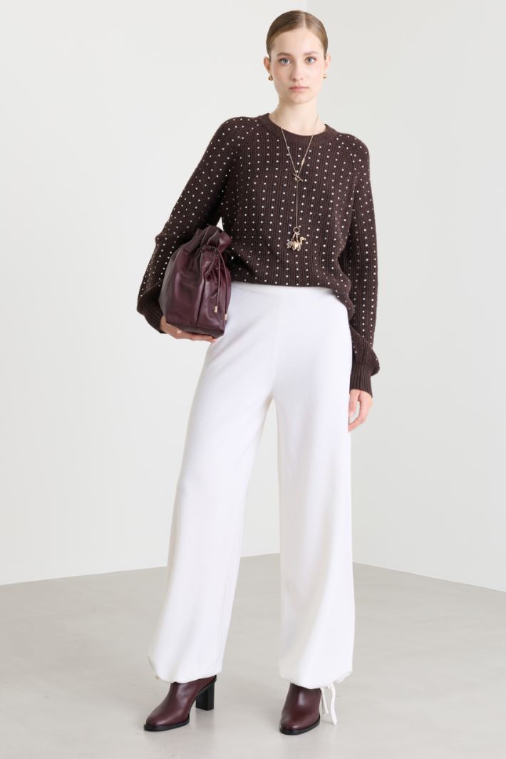Pantalón de punto con cordón ajustable en el bajo - BLANCO - Intrend